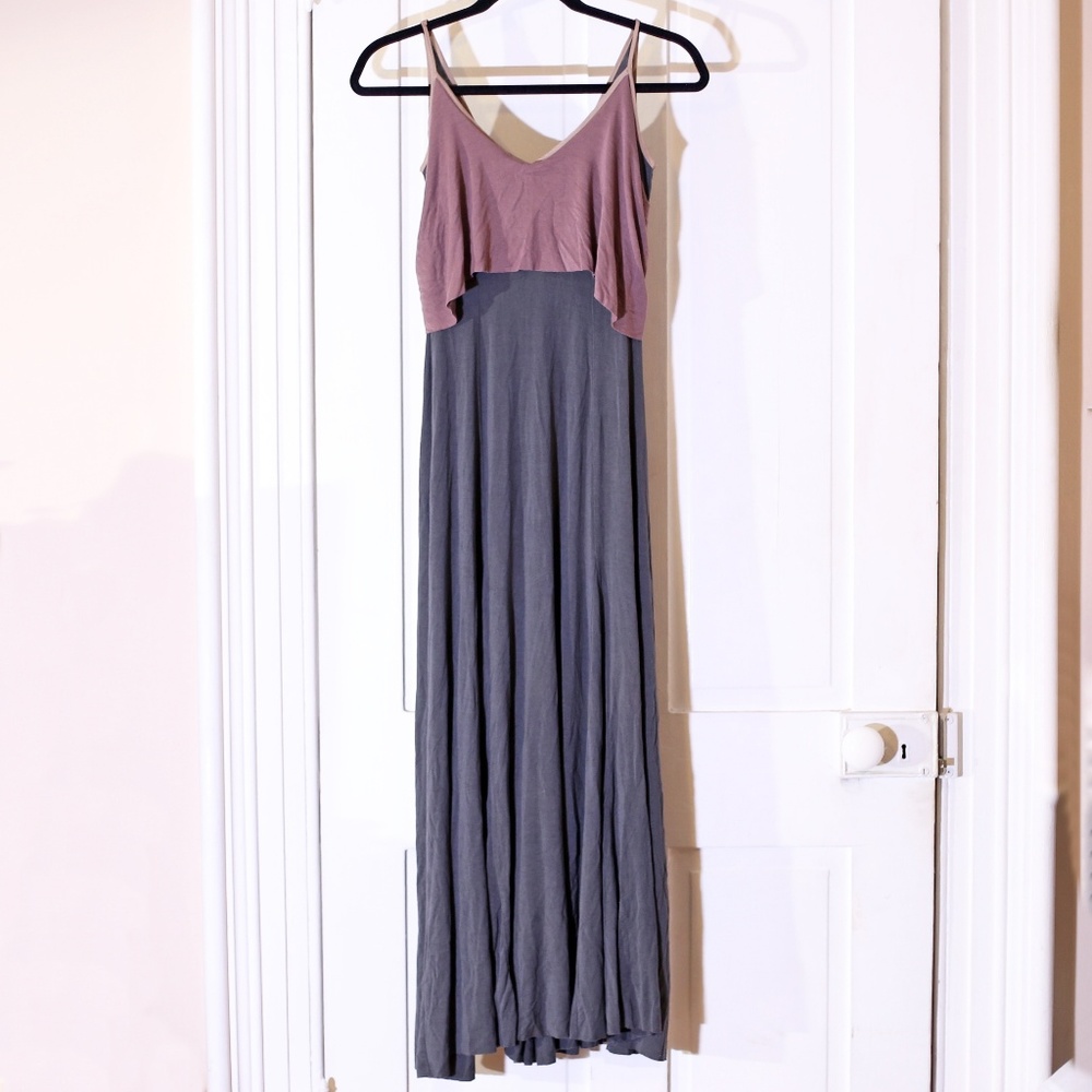 UO Layered Look Purple & Gray Jersey Maxi Dress